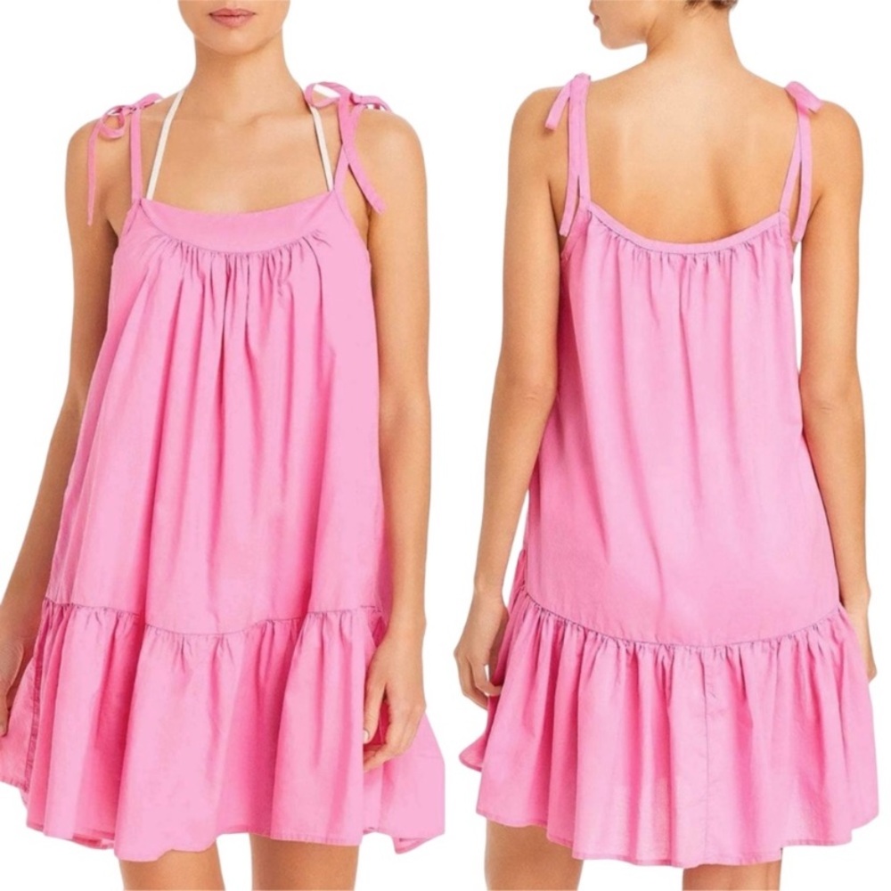 AQUA Tiered Tie Shoulder Cotton Swim
Cover-up Dress